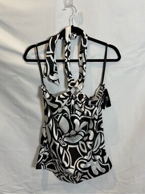 BCX Black & White Graphic Halter Satin Tank